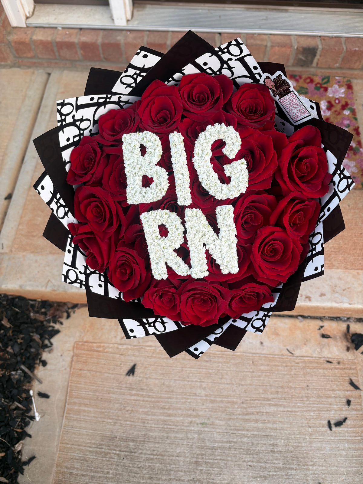 25 Count Red Rose Bouquet W/ Baby Breath phrase