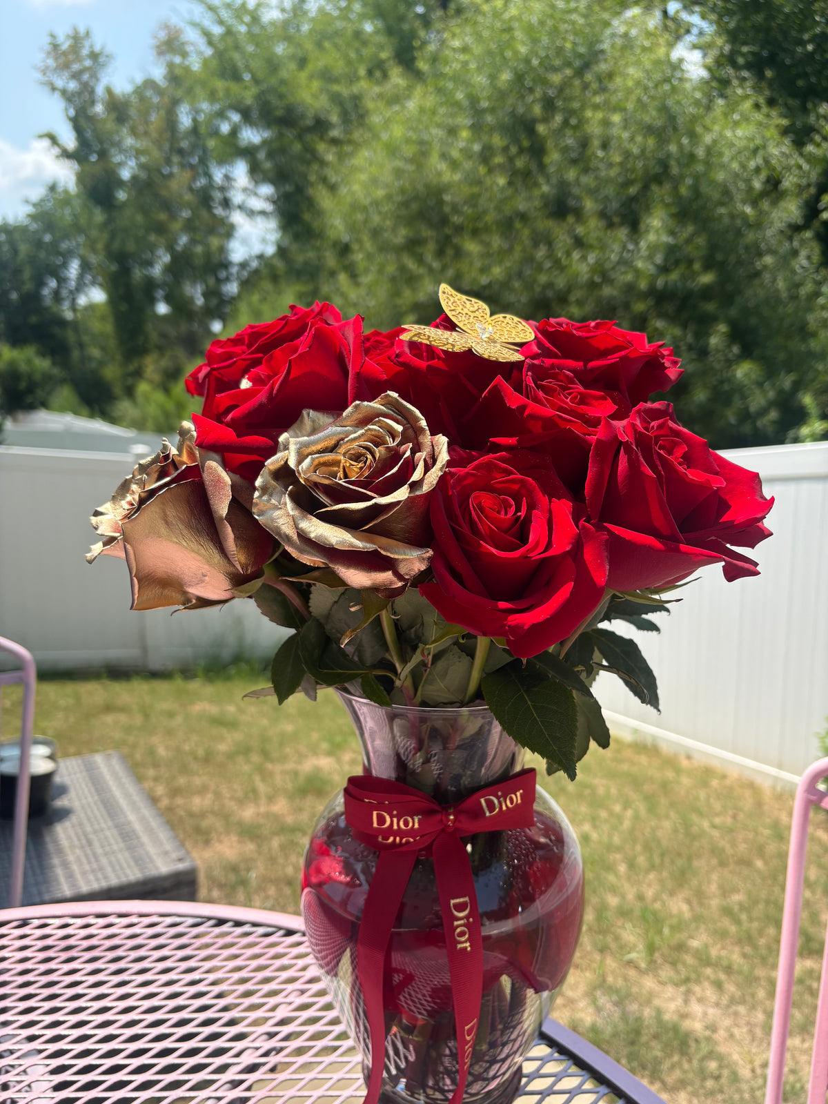 24k Gold Rose Bouquet Vase Arrangement