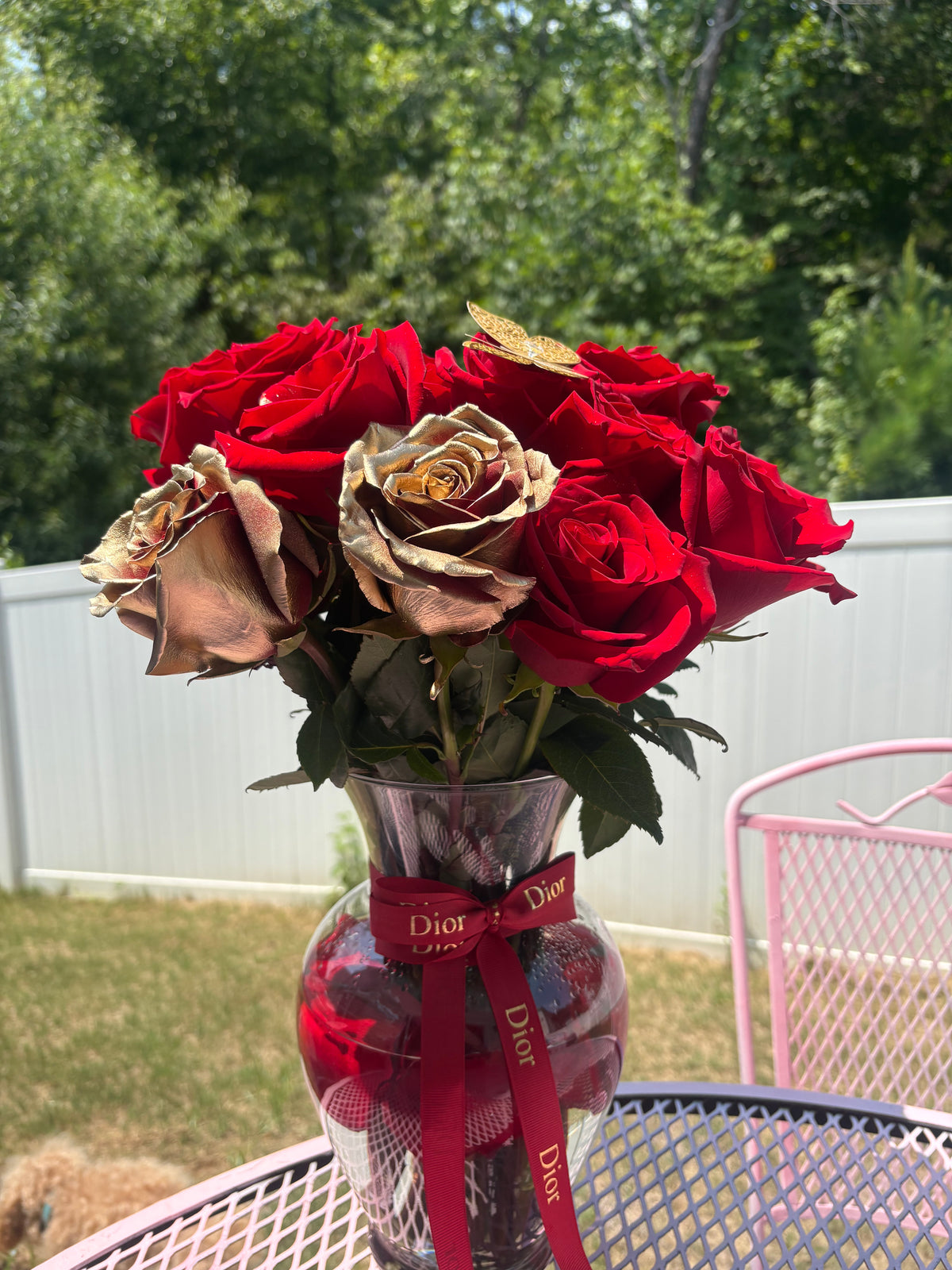 24k Gold Rose Bouquet Vase Arrangement