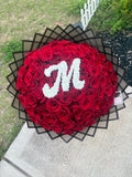75 Count Red Rose Bouquet W/ Baby breathe Initial